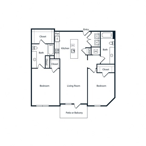 Floor plan for 2 beds, 2 baths, 1082 sqft